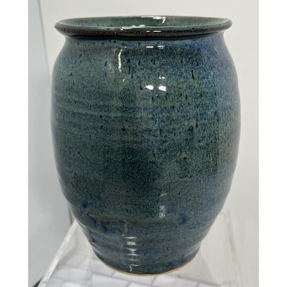 Lantern Hill Pottery Seagrove NC Signed Vase Blue Primitive Country Farmhouse - Picture 1 of 12